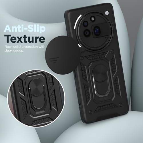 Image of Outlouders Back Cover for Nothing Phone 3a Pro 5G | 360 Protection Case | Sliding Camera Shield Cover & Ring Holder Stand D10 Tough Armor Bumper Case (Black)