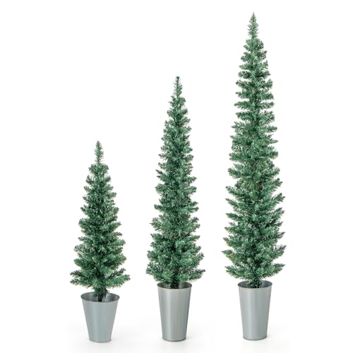 HAPPYGRILL Artificial Christmas Tree Set of 3, 3&rsquo; 4&rsquo; 5&rsquo; Slim Pencil Xmas Trees with...