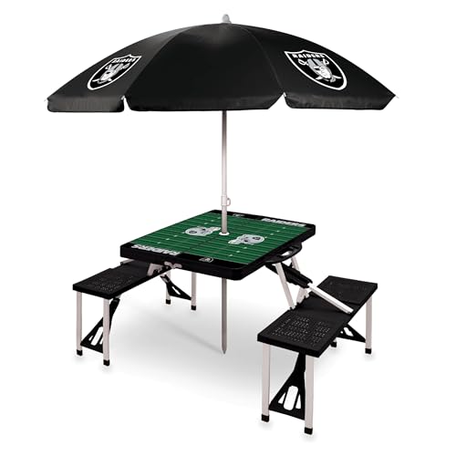 Image of PICNIC TIME NFL Picnic Table Portable Folding Table with Seats and Umbrella