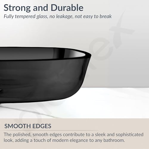 Image of Plantex Glass Basin For Bathroom /Tabletop Wash Basin /Luxury Countertop Sink For Home /Office /Hotel (21 X 16 X 4 Inch - Black)