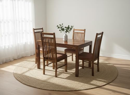 Image of RECTART Solid Wood Dining Table Set with Chairs for Living Room Home | Wooden Dining Room Sets Furniture for Hotels and Restaurants | (Cheap-Brown-N, 4 Seater)