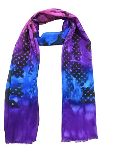 Elu Scarfs For Women Shawl Wrap - Lightweight In Silk Satin Chiffon Cotton Wool All Season Head/Neck Scarf Spring Summer Fall Winter Autumn Women's Fashion Scarves (Poly Tiedye Purple) #TOP8