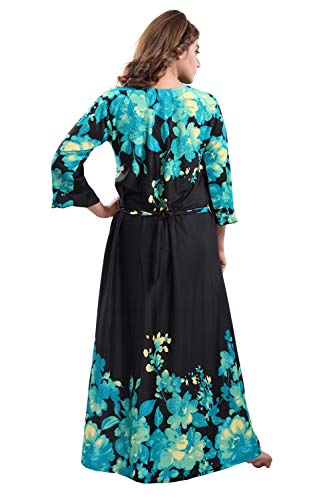 Image of Fabme Women's Crepe Printed Flare Nighty with Long Sleeves /Night Gown /Nightwear /Maxi