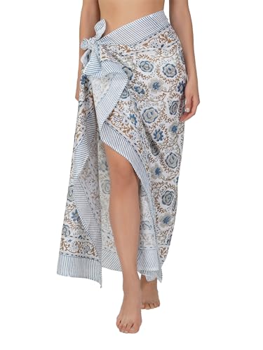 100% Cotton Hand block Sarong Beach Pareo -Your Perfect Summer Cover up Swimwear Companion Wrap Skirt In Summer
