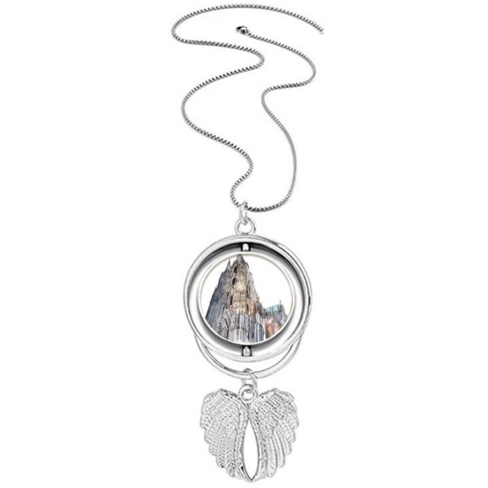 Collier cathédrale de Cologne et ailes d'ange rotatives, cadeau idéal - 4