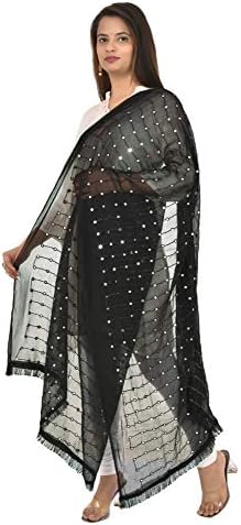 YOUTHQUAKE Plastic Mirror Work Embroidered Chiffon Dupatta for Womens & Girls