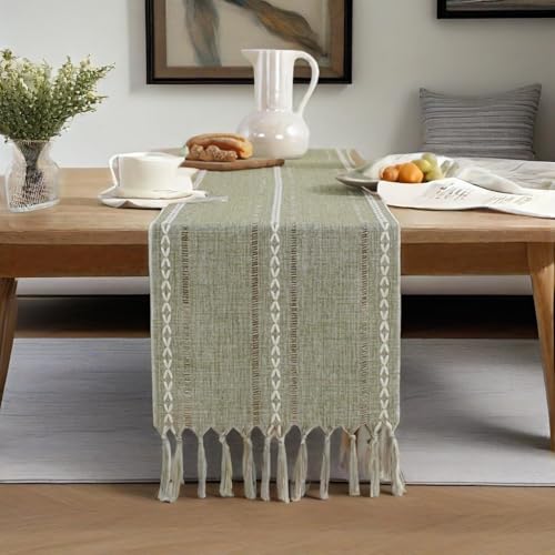 Chemin de table vert rustique brodé décoration table cuisine restaurant 33x200