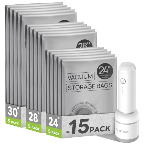 Image of Vacuum Storage Bags with Rechargeable Pump for Travel, 15 Combo Set
