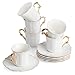 BTaT- Espresso Cups and Saucers, 2.4 oz, Set of 6, with Gold Trim and Gift Box and Classic tea set, 13 pcs, Tea Cups (7oz), Tea Pot (32oz), Creamer and Sugar Set