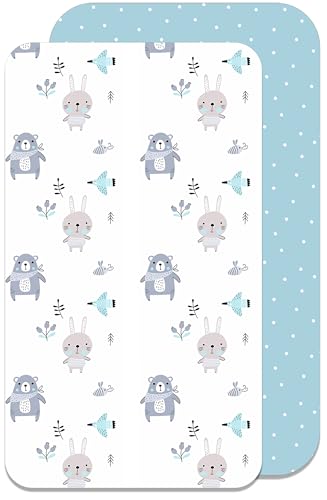 Lovely Hippo Lenzuola 80x160cm 2PZ - 2 Lenzuola con Angoli 100% Cotone per Letto Montessori 80x160cm (80 x 160 cm, Animali Blu)
