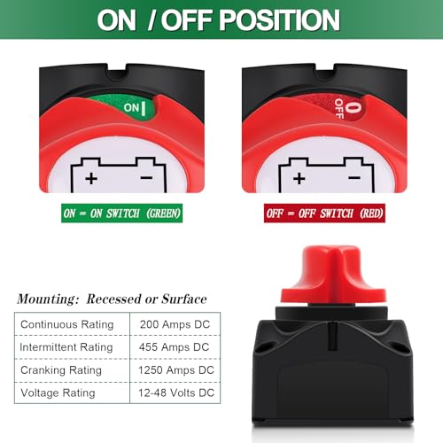Bolatus Circuit breaker battery 12 V 24 V 48 V ON-OFF, master switch battery 200 A battery switches for yacht, boat, truck, bus, car, motorcycle