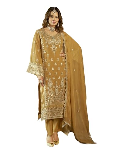 Image of INDO ERA Women's Organza Embroidered Sequinned Kurta & Pant with Dupatta Set | Women Kurta Sets With Dupatta Cotton