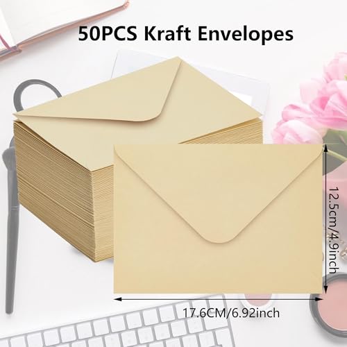 50 Stück Kraftpapier Briefumschläge B6 (17.6x12.5cm) 150gsm Premium Hochzeit Einladungskarten mit elegantem Design für Veranstaltungsplaner, Designer für Handwerk Liebhaber