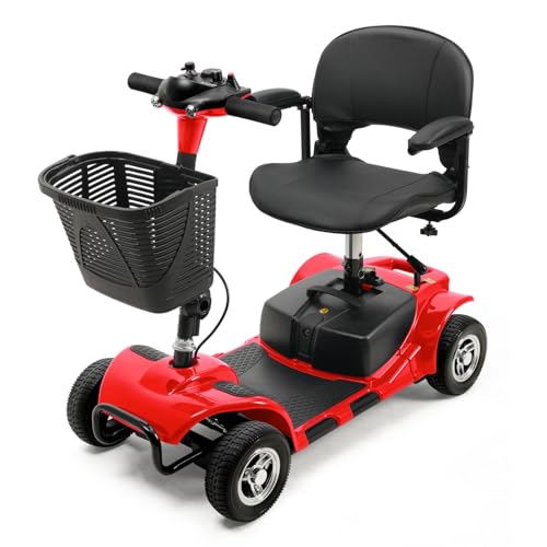 4 Wheel Mobility Scooters for Adults，Collapsible Compact Electric Scooter，Heavy Duty Powered Mobile Wheelchair Device with Lights，Basket and Long-Lasting Battery