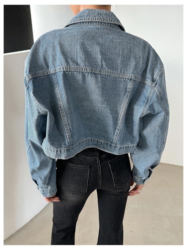WDIRARA Women's Button Down Cropped Denim Jacket Long Sleeve Jean Jackets3