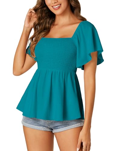 Image of LYANER Women's Square Neck Cute Peplum Top