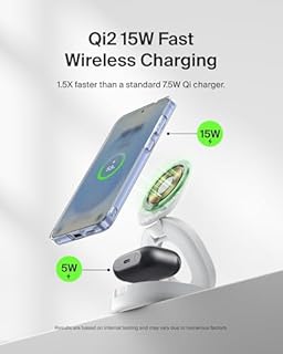 Belkin 2-in-1 Convertible Wireless Charging Station, Wireless Portable Charger 15W, MagSafe-Compatible Qi2 Charger for iPhone 17, Air, AirPods with Weighted Non-Slip Base, 30W Charger Included - White
