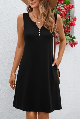 Ladlop Summer Dresses for Women 2025 Beach Loose Casual A Line Dress Sleeveless V-Neck Sundress with Pockets3