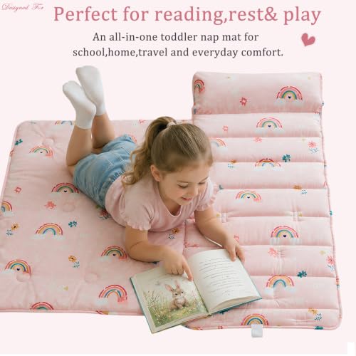 Image of Toddler Nap Mat with Removable Pillow,Ultra Soft Slumber Bags for Girls,Kids Sleeping Bags with Roll Up Design, Perfect for Preschool,Daycare,Kindergarten