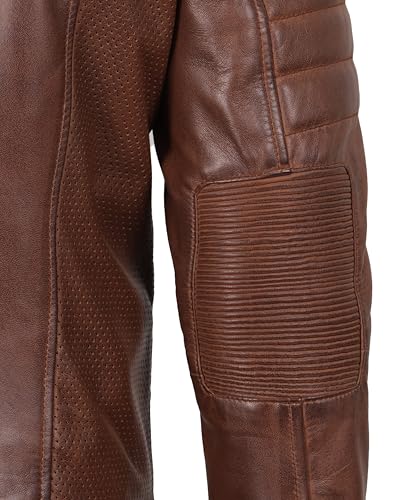 Image of fjackets Leather Jacket Men Real Lambskin - Cafe Racer Moto Style, Stand Collar Zip Up Jacket