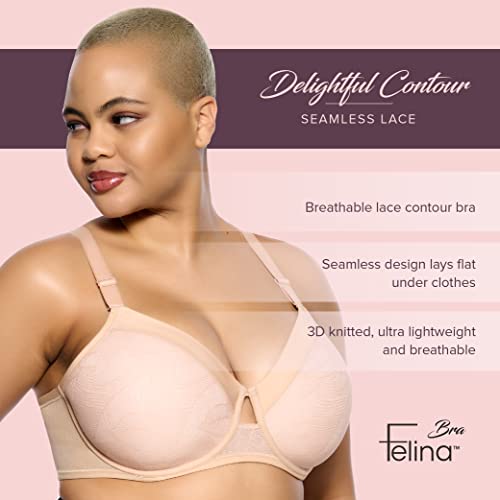 Felina Delightful Seamless Contour Lace Bra For Women - Comfortable, Lightweight, And Breathable (Black, 38Ddd) #TOP2