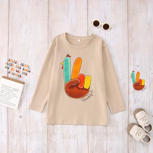 Thanksgiving Shirt Kids Boy Girl Funny Turkey Long Sleeve Tshirt Thankful Tee Tops Casual Fall Winter Clothes 7-12Y4