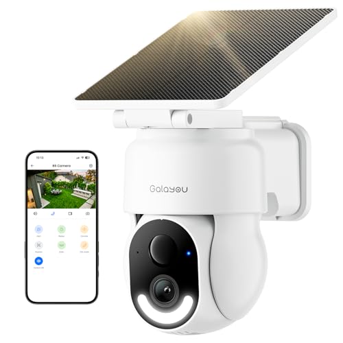 GALAYOU Solar Security Camera Outdoor Wireless - 2K Pan&Tilt Battery Powered CCTV Outdoor Cameras House Security Color Night Vision PIR Human Detection Real-time Alert TF Card Storage R6