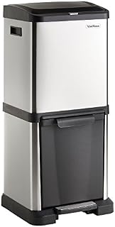 VonHaus Recycling Pedal Bin for Kitchen Waste - 34L Rubbish Capacity - Vertical Double Recycle Compartment Design - Robust Metal Body with Stainless Steel Finish