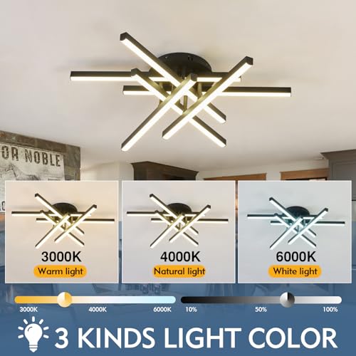 Plafonnier LED Sputnik 36W noir dimmable avec télécommande pour salon