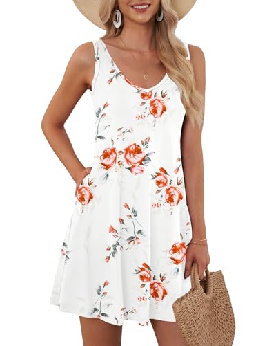 AUSELILY Sommerkleid Damen Ärmellose Strandkleid Leicht Swing Kleid V...