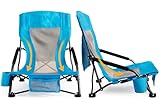 Foristrail Portable Folding Beach Chair for Adults Set of 2 - Lightweight Low Back Sling Chair with Cup Holder & Storage Pocket, 300lbs Capacity Camping Chair for Outdoor Lawn (Blue)