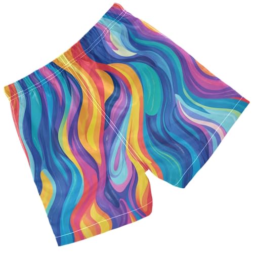 Pigsaly Boys' Swim Board Shorts Rainbow Wave Boy's Swim Trunks Kids Swimwear XS2