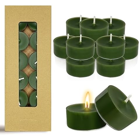 Cedar Scented Tealight Candles Green Aroma Tea Lights Candles Clear Cup 24 Pack Colored Fragrance Candle, 6 Hour Burn Time Small Tea Candles for Party Decor Spa Shabbat Cover