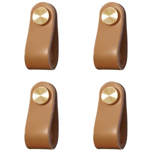 HY HUIJUN 4 tiradores de cuero para muebles, tiradores de armarios, tiradores de muebles, tiradores de cajones, pomos modernos para muebles de armario, hebilla de cobre, tiradores para armarios de