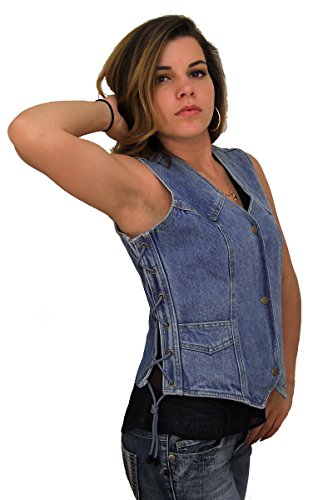 Leather Supreme Women's Denim Vest W Side Laces, Removable Concealed Carry Holster, 6 Pockets-Blue-3Xl #TOP2