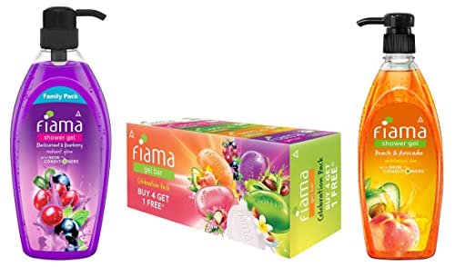Image of Fiama Shower Gel Blackcurrant & Bearberry Body Wash, 900ml & Gel Bar Celebration Pack, 125g & Shower Gel Peach & Avocado Body Wash, 500ml