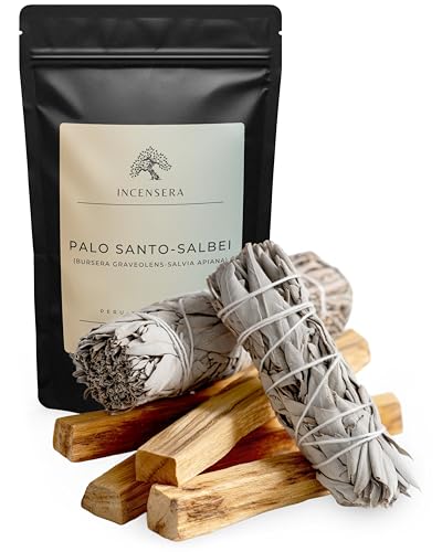 Incensera 4 er Palo Santo 2 er Weißer Salbei Räucherset - Perfekt für Reinigungsrituale und Aromatherapie