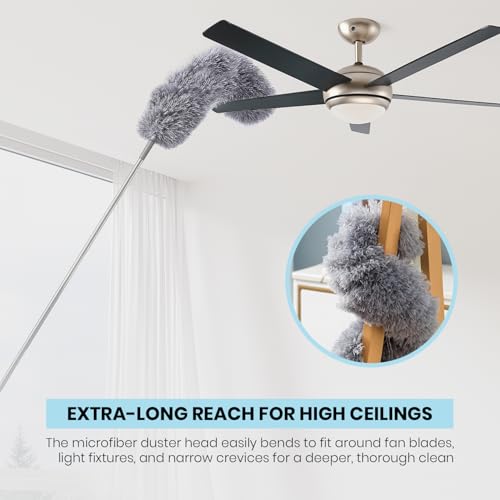 Image of Maxoshine Fan Cleaner Brush with Long Rod Flexible Fan Cleaning Mop Microfiber Dust Cleaner Foldable Duster Microfiber Duster for Cleaning of Home, Kitchen, Car (Grey - Feather Duster)