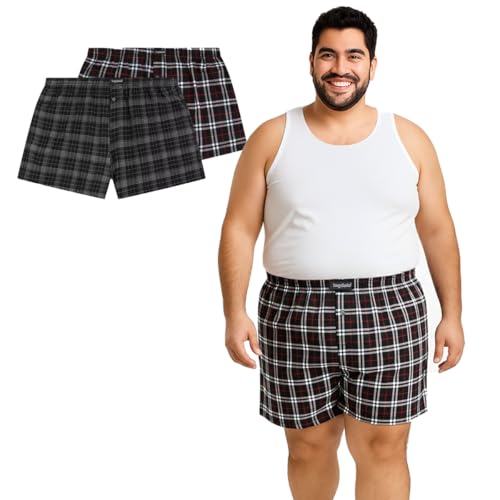 Bigdale Pack Calzoncillos Hombre Boxer Tejidos A Cuadros | Boxers para Hombres Tallas Grandes 3XL-10XL | Calzoncillos Hombre Algodon 100%| Fácil de cuidar, Planchar, Transpirable | Black Checked, 9XL