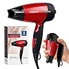 Aigostar Seche Cheveux Voyage Pliable, 1500W Hair Dryer Rouge, 400g Léger, avec Styling Nozzles, 2 Chauffage, Double Tension, pour les Familles, Voyage, Bagages à main, Hôtel, Gym