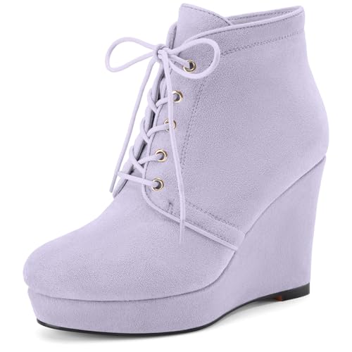 Women's Wedge Boots Platform Ankle Short Booties Black Lace Up Round Toe Comfortable Shoes