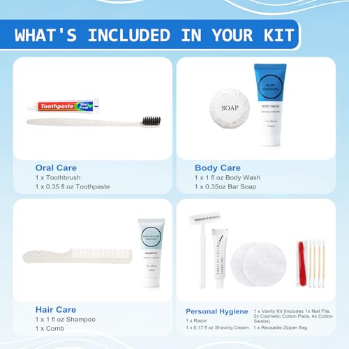 20 Kits Travel Toiletry Kit Bulk, 9-in-1 Disposable Personal Hygiene Kit, Basic Toiletry Kits for Men Women, Homeless Care Supplies Charity Kit for Guest, Hotel, Camping, Travel, Donation