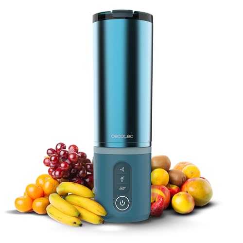 Cecotec Batidora de Vaso Individual Power Titanium Shake2Go Lagoon Steel. 180W, Vaso Metal 600ml Libre BPA, 3 Programas Automáticos, Carga USB-C, Bebidas Frías por Más Tiempo
