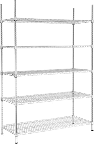 Comparison: Best Material For Pantry Shelves 8 Land Guard 5 Tier Chrome Storage Racks and Shelving - 48" L x 20" W x 72" H Heavy Steel Material Pantry Shelves - Each Unit Loads 350 Pounds Wire Shelf, Suitable for Warehouses, Closets, Kitchens
