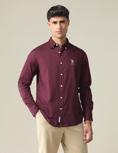 Image of U.S. POLO ASSN. Solid Slim Fit Shirts for Men - 100% Cotton, Full Sleeve Mens Casual Shirts