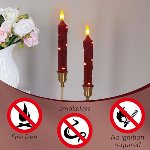 Image of 6.5 Inches Primitive Real Wax LED Flameless Red Short Candlesticks Hand Dipped Battery Operated Candles with Timer Remote Candles for Christmas Vintage Rustic Home Decor, Pack of 4(Red)