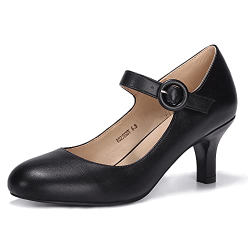 IDIFU Women's Jessy Dress Mary Jane Shoes Low Kitten Heels Closed Round Toe Office Work Wedding...