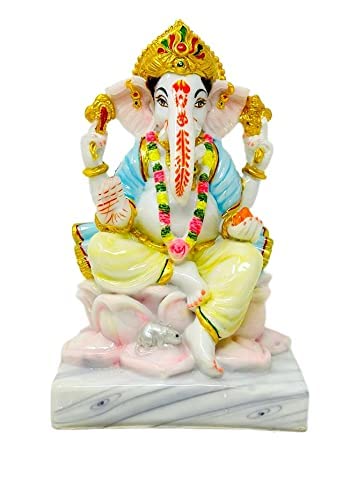 GLOOKSMarble Dust Lord Ganesha Statue/ Ganpati Idol/ Vinayak Murti, 9.5 Inches, Light Colour(Pink)