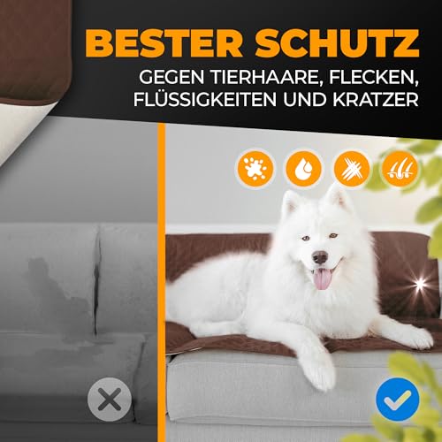 SympaTierisch wasserdichte Hundedecke - Robuste Hundematte als Schutz für Sofa & Bett - rutschfeste Hundedecke auch für große Hunde geeignet - in der Waschmaschine waschbar - 205 x 130 cm - braun