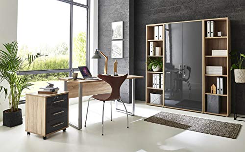 BMG-Moebel.de Büromöbel komplett Set Arbeitszimmer Office Edition Mini in Sonoma Eiche/Anthrazit Hochglanz (Set 3)